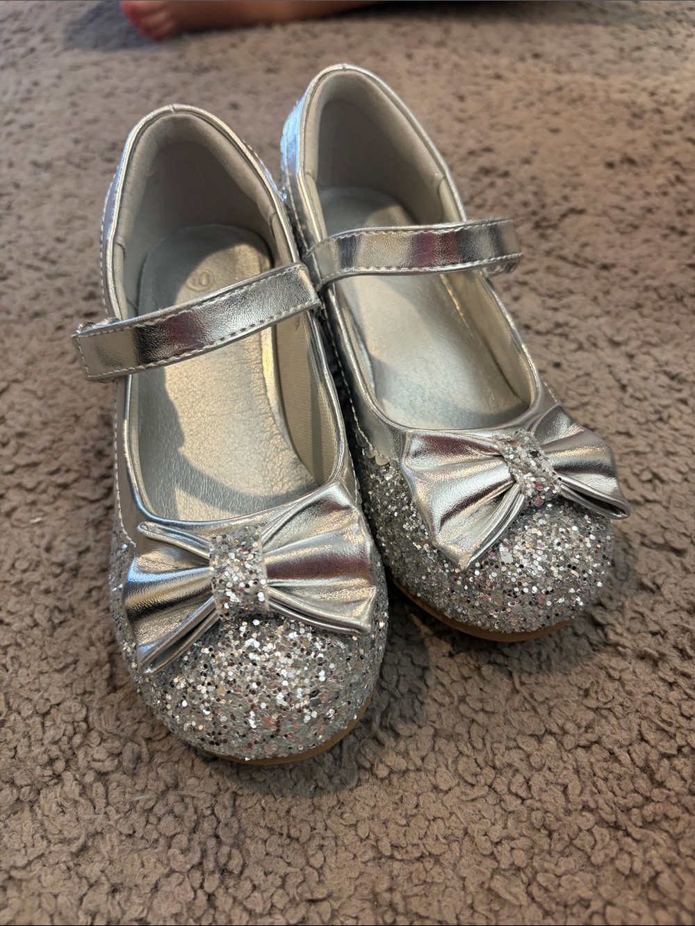 Nina Silver Glitter Bow Mary Jane Shoes for Girls